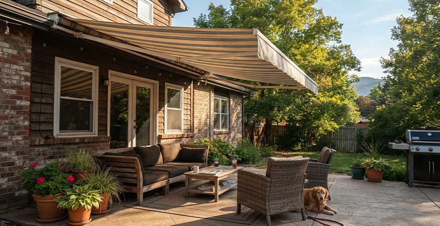 8 Benefits of Adding an Awning to Your Home 8 Benefits of Adding an Awning to Your Home - retractable awning shading west-facing Denver patio in afternoon sun