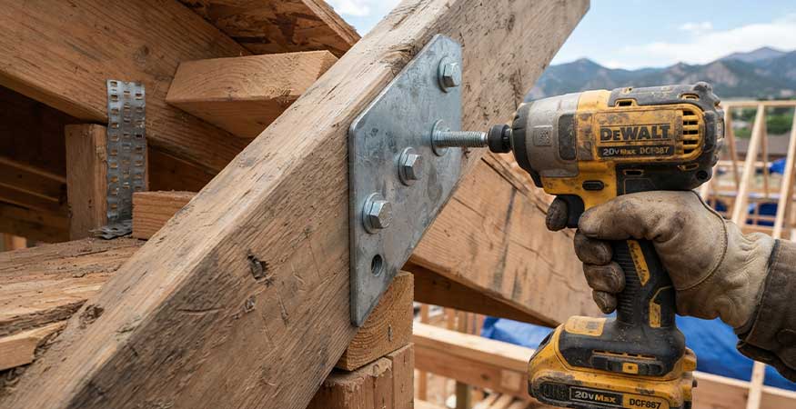 lag bolts anchored into rafter for awning installation