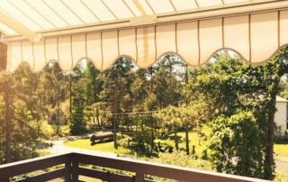 Sunlit patio with garden view and awning. - How Much Shade Will I Get Shade-Projection by Time of Day in Denver
