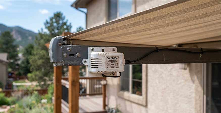 SunSetter wind sensor mounted on awning frame