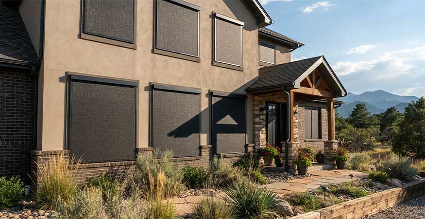 exterior solar screens on west-facing windows
