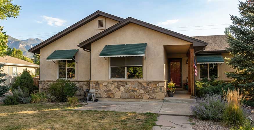 aluminum window awnings on west-facing Colorado home