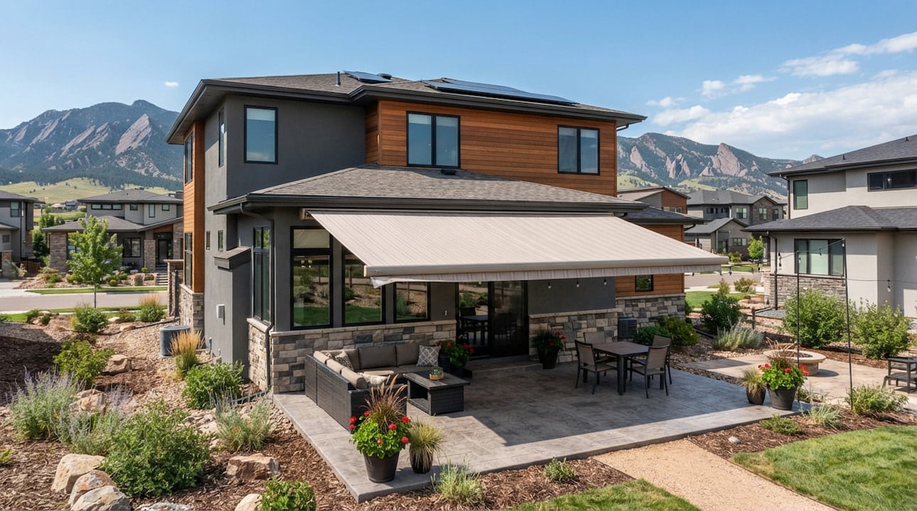 awnings-arvada-co-image retractable awning on Candelas new build in Arvada