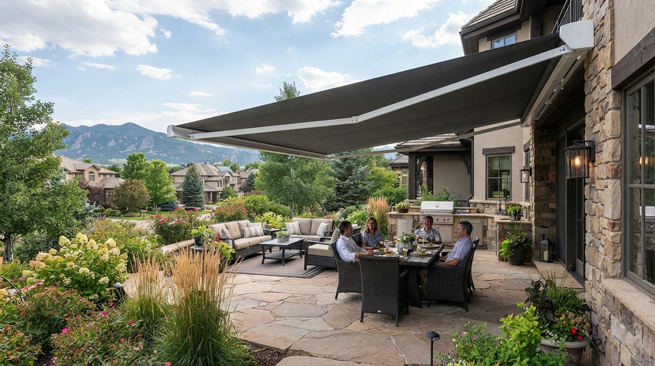 awnings-greenwood-village-co large-projection KE retractable awning on Greenwood Village patio